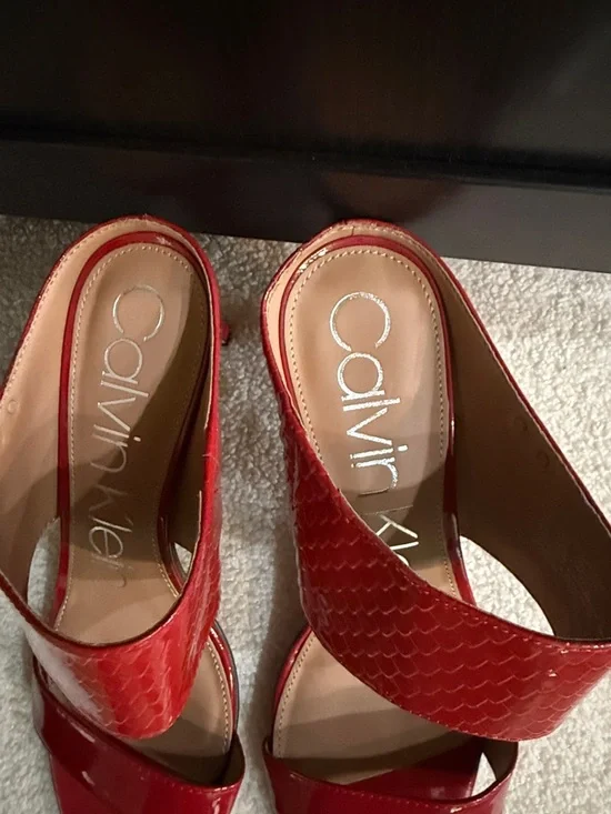 Calvin Klein Red Patent Slide Mules - Picture 2 of 7